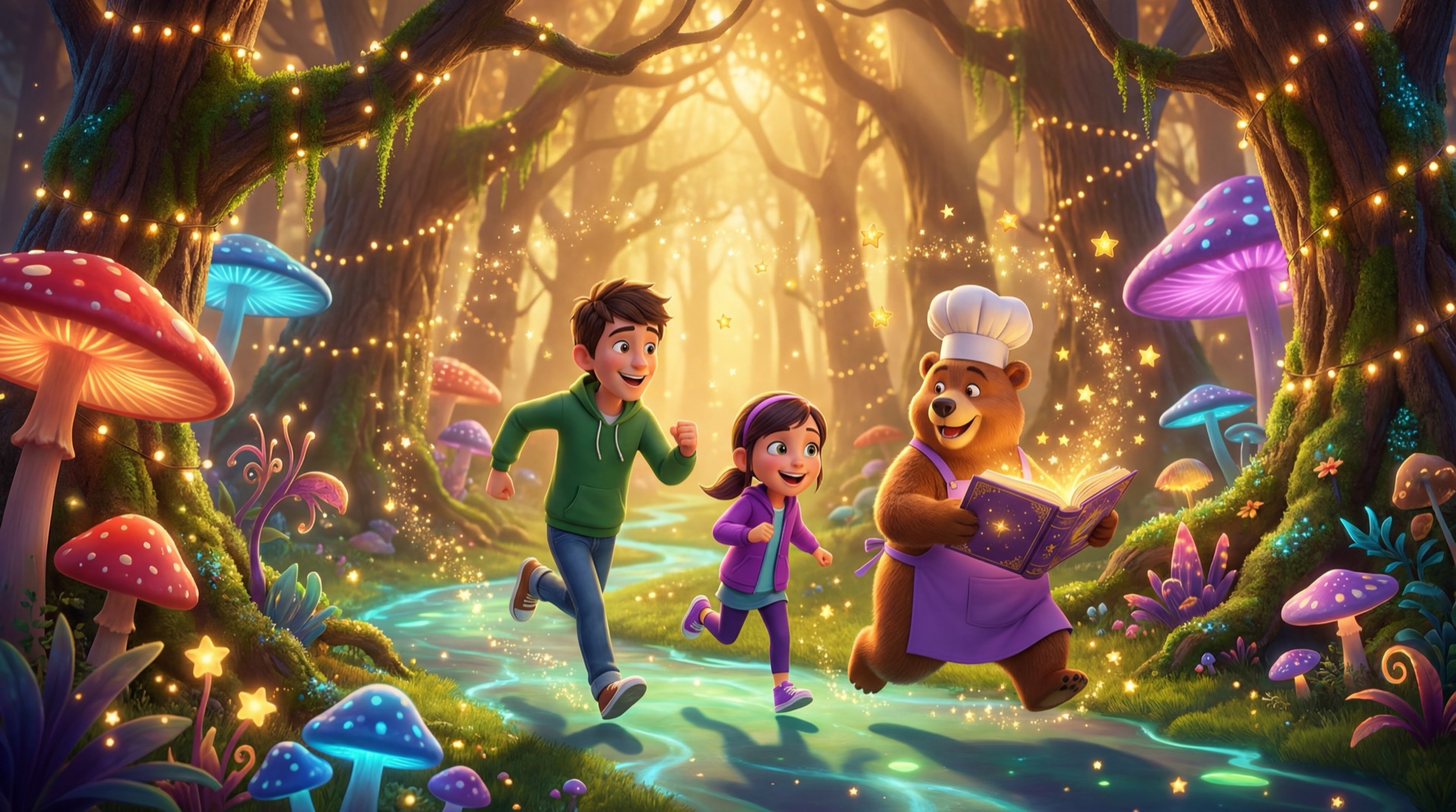 Jasper and Indie on a magical adventure with Baker Bear